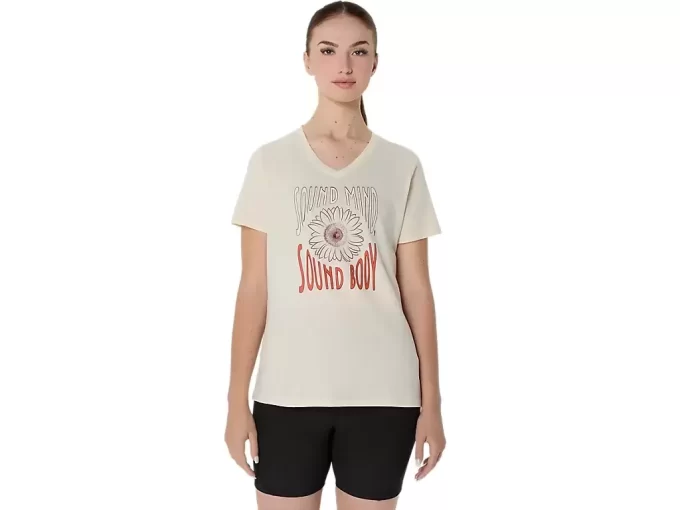 MAGLIA DA DONNA CON SLOGAN GIRASOLE E SCOLLO A V