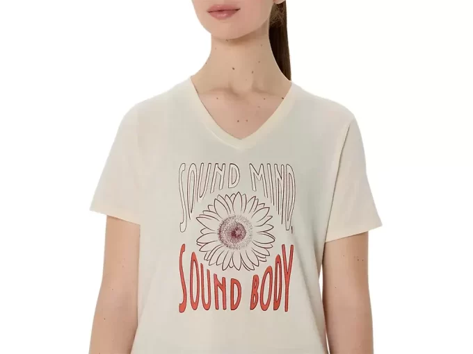 MAGLIA DA DONNA CON SLOGAN GIRASOLE E SCOLLO A V