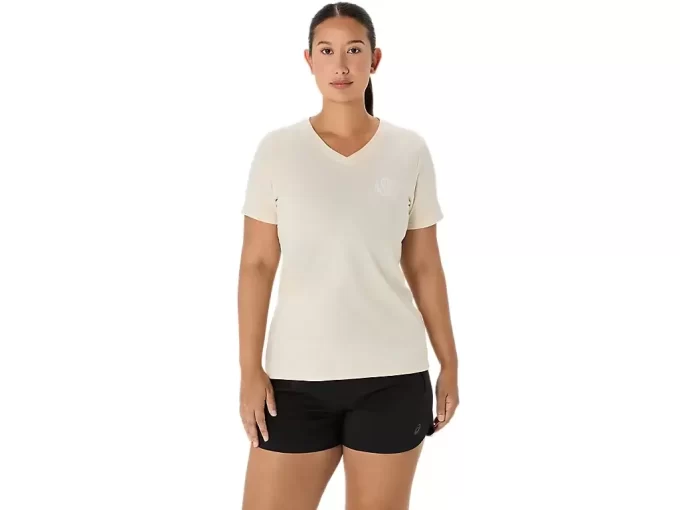T-SHIRT A MANICHE CORTE CON SCOLLO A V ASICS NATURE DA DONNA