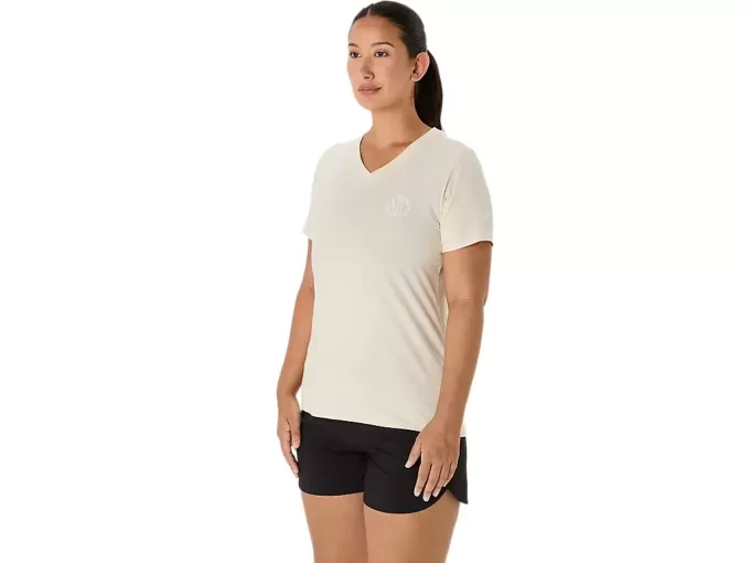 T-SHIRT A MANICHE CORTE CON SCOLLO A V ASICS NATURE DA DONNA