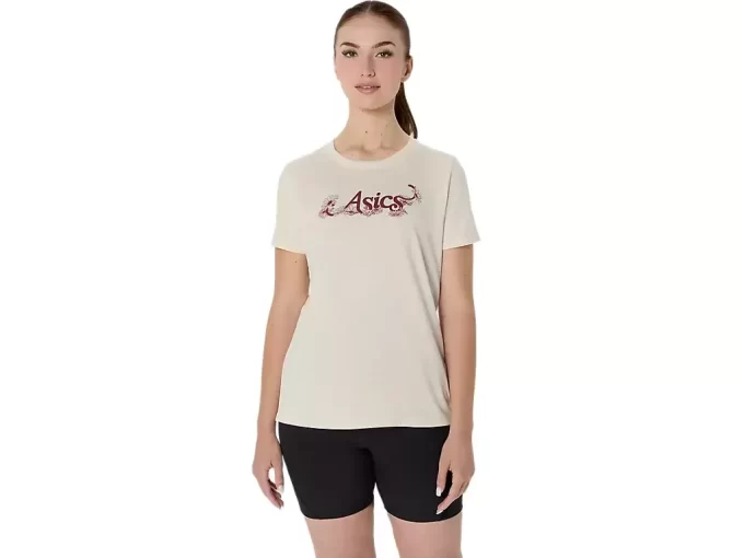 T-SHIRT A MANICHE CORTE CON SLOGAN FLOREALE ASICS DA DONNA